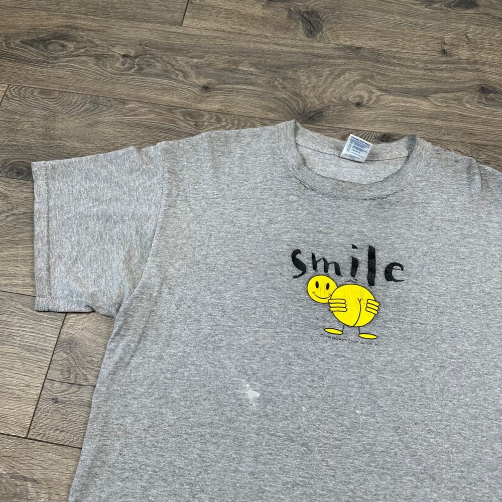 Vintage Smile Mooning Shirt Adult Large Gray Funny Joke Brooklyn T Shirt Factory - Picture 2 of 8
